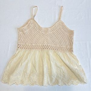 Babydoll Sleeveless Crochet Boho Beach Tank Top with Eyelet Detail Size Large